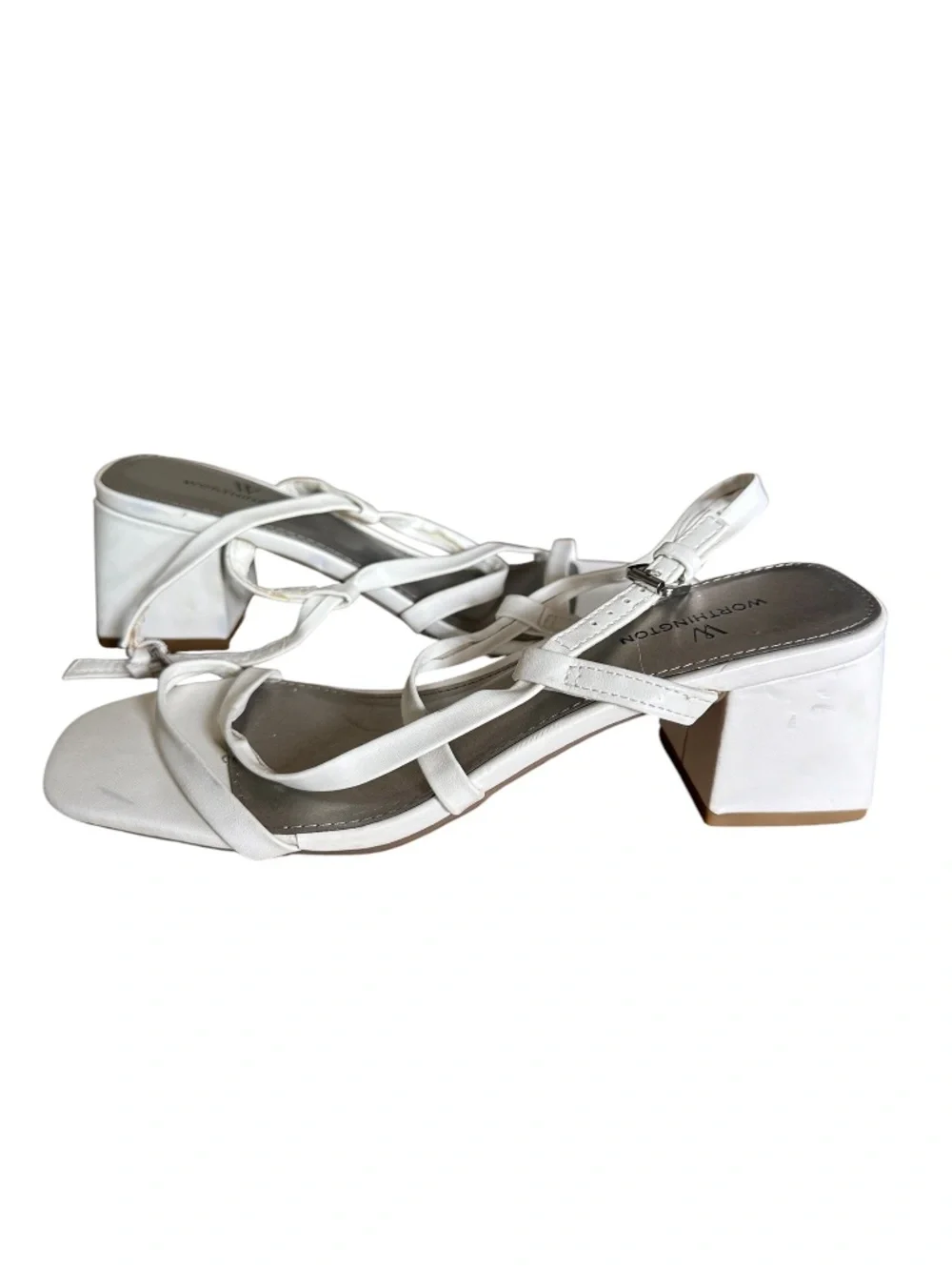 Worthington White Strappy Block Heel Sandals Size 6.5 Minimalist Heels
